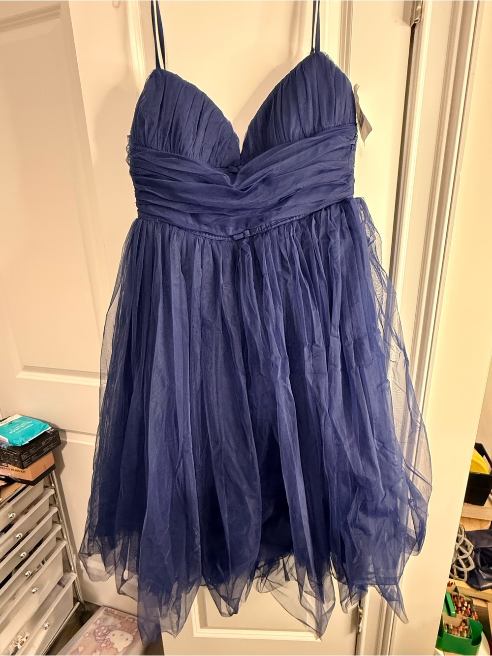 Navy Blue Sleeveless Tulle Party Dress